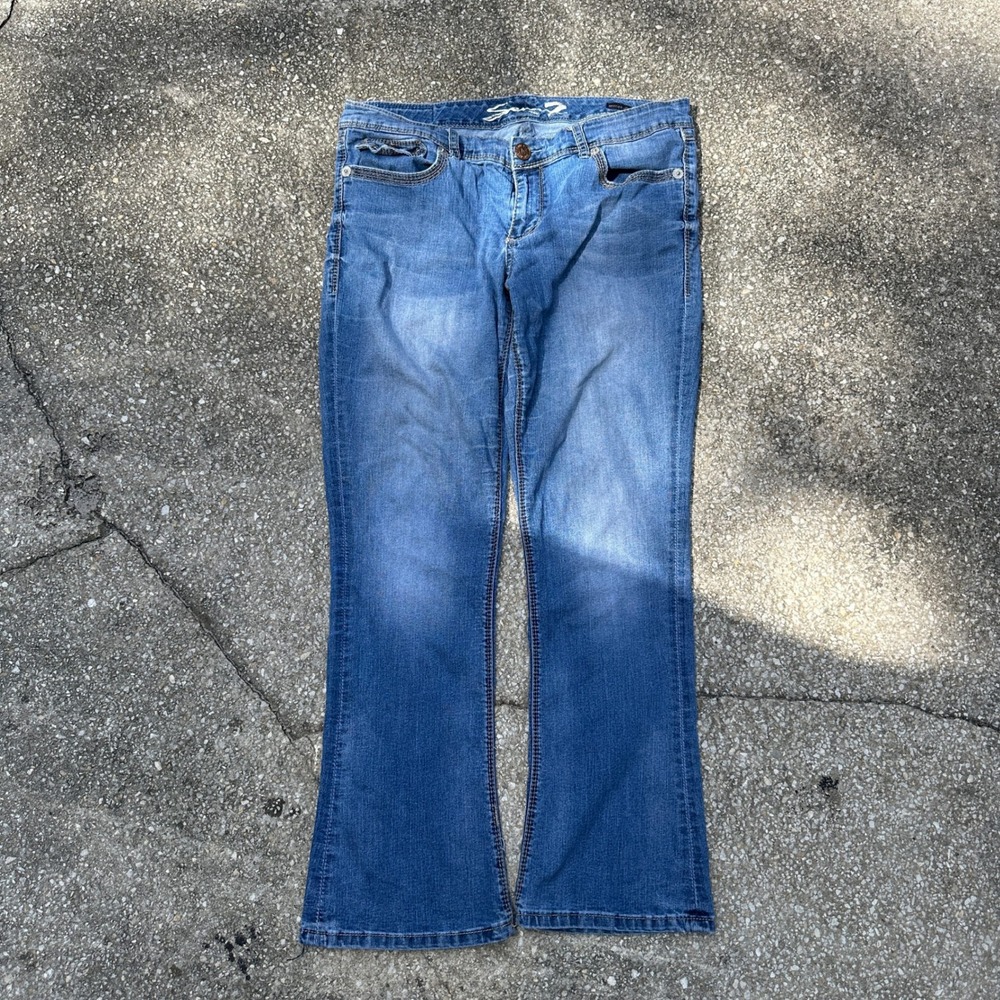 Seven7 Rocker Slim Bootcut Jeans Womens 16 Blue Medium Wash Flap Pocket Denim